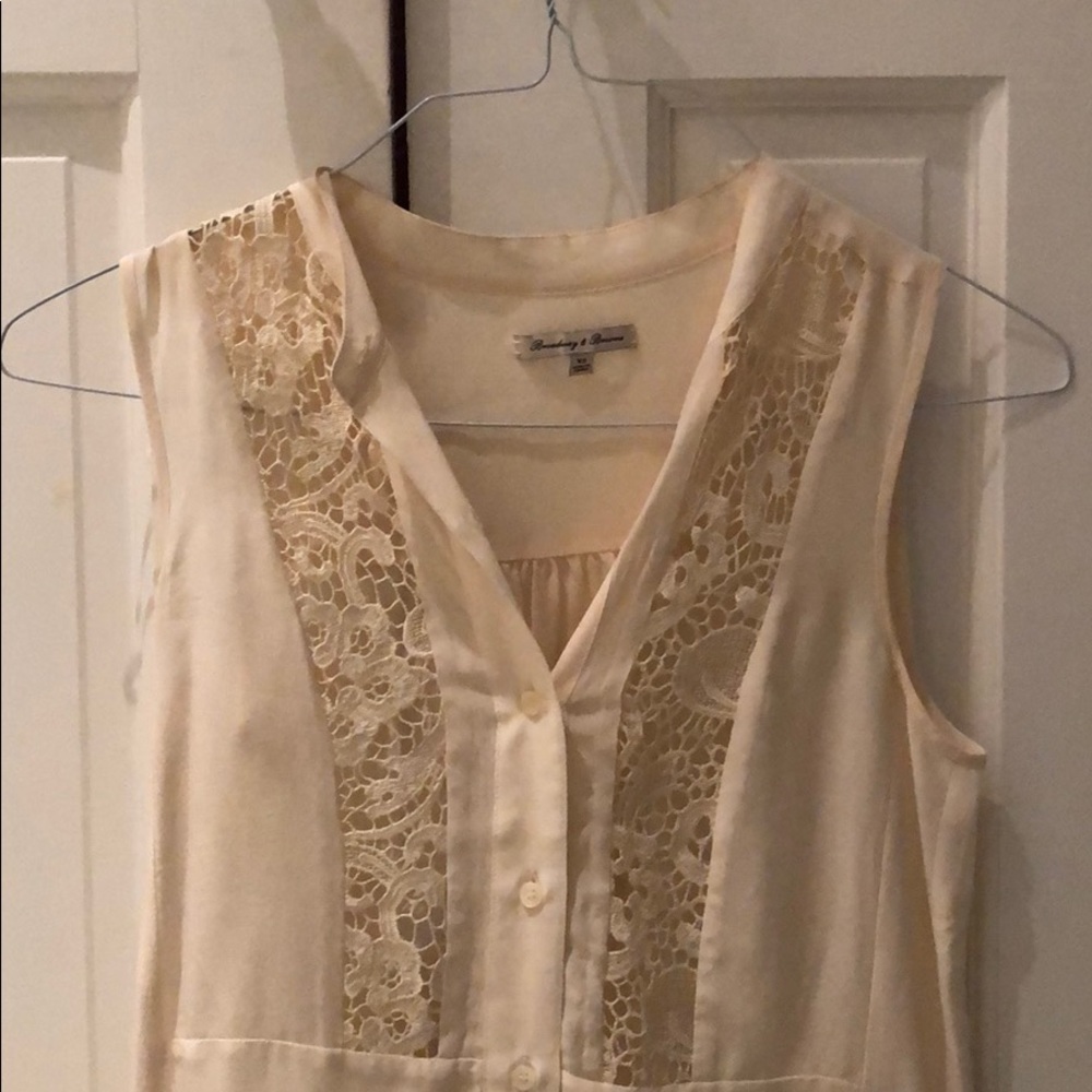 Tan silk blouse with eyelet front